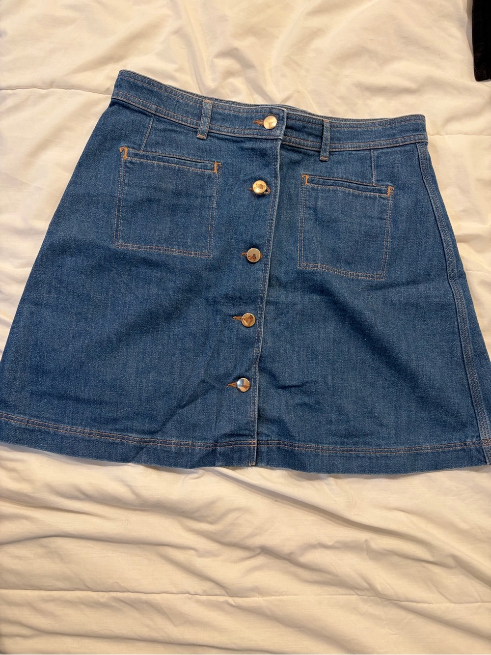 MASSIMO DUTTI Classic Blue Denim Button-Front Mini Skirt